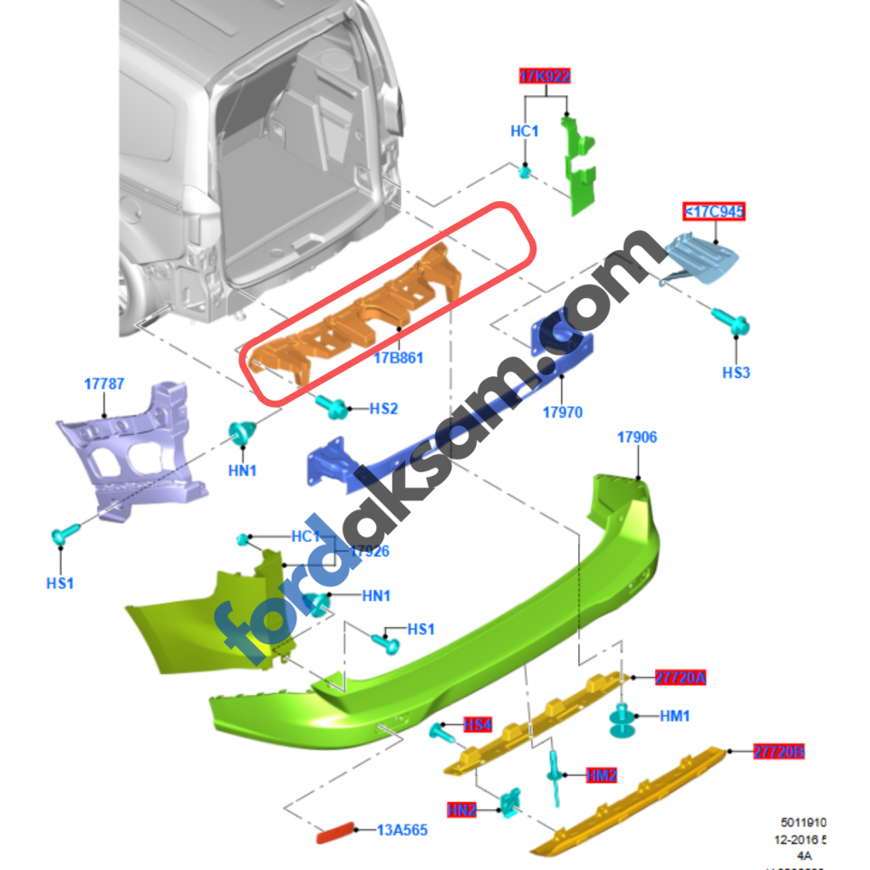 Ford Courier Arka Tampon Orta Braketi 2014-2023 | ORİJİNAL